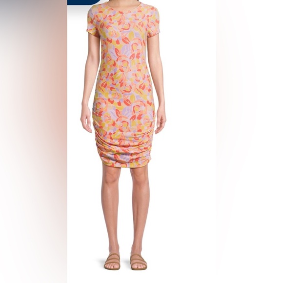 No Boundaries Juniors Multicolor Floral Print Colorful Side Ruched Midi … - Picture 1 of 10